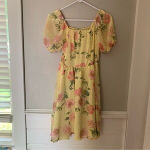 Girls Dress 14 Nordstrom Yellow Floral Puff Sleeves